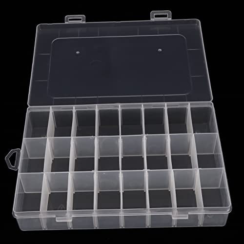 2 Pack 24 Grids Plastic Organizer Box Container Craft Storage Box with Adjustable Dividers for Beads Jewelry Fishing Tackles, Clear