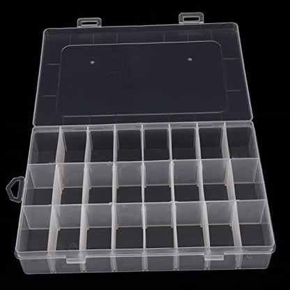 2 Pack 24 Grids Plastic Organizer Box Container Craft Storage Box with Adjustable Dividers for Beads Jewelry Fishing Tackles, Clear