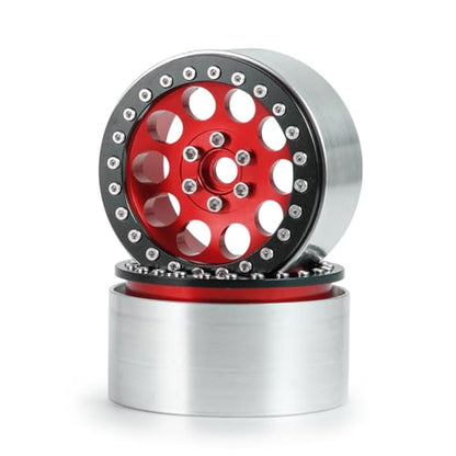 Aluminum 2.2" Beadlock Wheels Rims 35mm for 1/10 RC Crawler Truck Car SCX10,SCX10-II,TRX4,Wraith,4PCS (Red) - color: Red