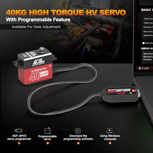 AGFRC A73BHLW V2 40KG IP67 Waterproof Brushless 1/10 RC Servo | Full Metal Gears, HV, Programmable Digital Servo, with 25T Metal Horn, Ideal for 1/10 RC Cars, Boats & Crawlers - style: A73BHLW V2 & Metal Servo Horn