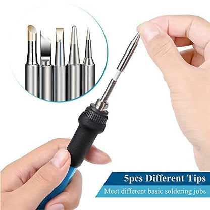 Soldering Iron Kit Electronics - FEITA Adjustable Temperature Solder Iron AC110V 60W with 5Pcs Different Solder Tips, Soldering Stand, Solder Wire for Variously Electronic Repair - color: 60w 8in1