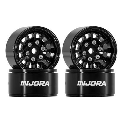 INJORA 1.0" Aluminum Beadlock Wheels 0mm Offset for 1/18 1/24 RC (Black) - color: Black