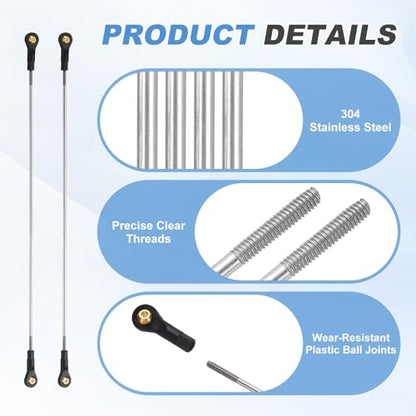 MECCANIXITY 2Pcs RC Boat Push Rod, 304 Stainless Steel Lever Steering Linkage Tie Rods with M2 Ball Head Joint for RC Car Boat Helicopter DIY Model Parts, 173-183mm - size: 173-183mm