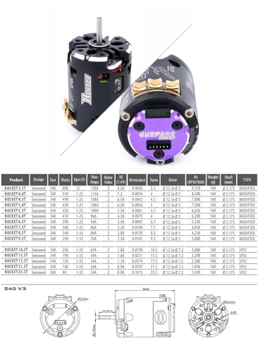 540 V3 5.5T 6650KV Modified Sensored Brushless Motor Shaft ø3.175mm Adjustable Timing Competition Level RC Motor for 1/10 1/12 F1 RC Drift Touring Racing Car - size: 5.5T