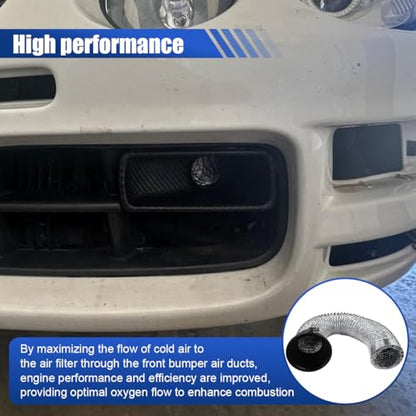 Craedli Carbon Fiber Car Air Intake Duct, Round Car Front Bumper Brake Air Intake Pipe with Extendable Flexible Hose and Hose Band, Universal Automotive Modified Replacement for Most Cars(Round) - size: Round