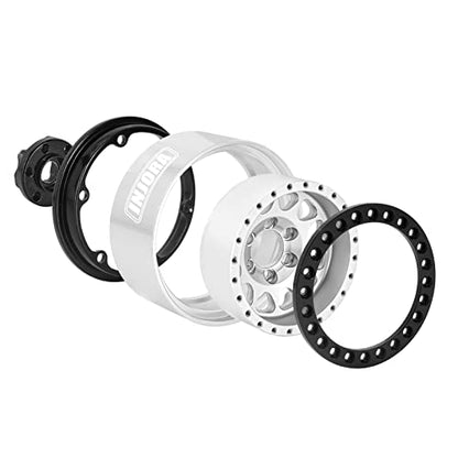 INJORA 1.9 Beadlock Wheel Deep Dish Negative Offset 10.4mm Wheel Rim for 1/10 RC Crawler Auto Axial SCX10 90046 AXI03007 TRX4 VS4-10 Gen8 MST CFX(Black＆Sliver) - color: Black＆silver