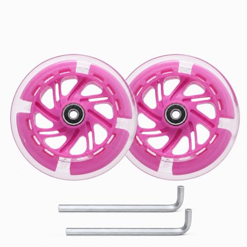 120mm Light Up Scooter Wheels, 2-Pack LED Flashing Replacement Wheels, 85A PU with 608RS Bearings & Spacers for Kids 3-Wheel Kick Scooters (Pink) - color: Pink