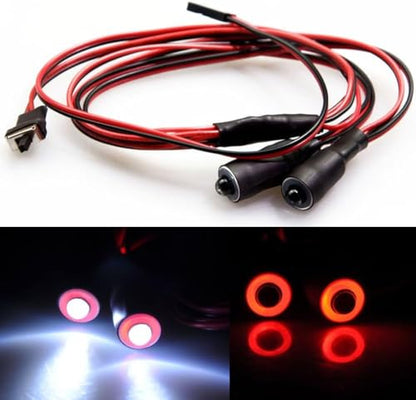 MOHERO 2 LEDs Angel Eyes & Demon Eyes LED Light Headlights for 1/10 RC Model Crawler Cars Headlamps (Red+White, 10mm) - color: Red / White, size: 10mm