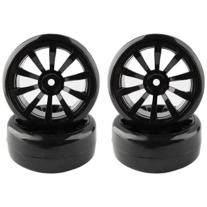 4PCS 12mm Hub Wheels,1:10 63mm Hard Plastic RC Drift Cars On Road Touring Racing Bald Tires for Traxxas HSP Tamiya HPI Kyosho On-Road Drifting Car Trucks(Black) - color: Black