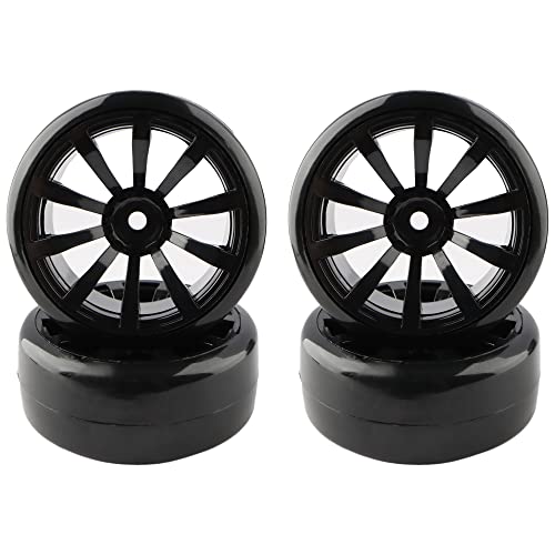 4PCS 12mm Hub Wheels,1:10 63mm Hard Plastic RC Drift Cars On Road Touring Racing Bald Tires for Traxxas HSP Tamiya HPI Kyosho On-Road Drifting Car Trucks(Black) - color: Black