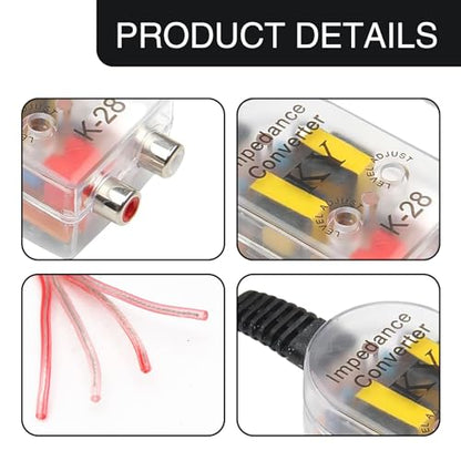 2-Channel Car Stereo Audio Speak Delay Signal Hi-Low Converter, Car Line Audio Output Converter, Portable Vehicle Impedance Signal Converter, Universal Car Inputs Accessories (Transparent)