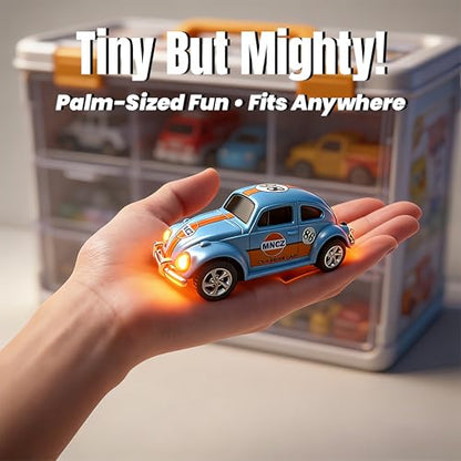 Mini Retro RC Car, 1/64 Scale Mini Beetle, 2.4Ghz & APP Remote Control (Blue) - color: Blue
