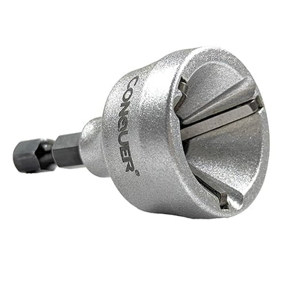 CONQUER Deburring External Chamfer Tool, All Thread Reamer, 1/8"-3/4" | HSS Blade, Quick-Release 1/4" Hex Shank Fits Copper, Aluminum, Brass & PVC Pipe - size: HSS 1/8"-3/4"(3mm-19mm)