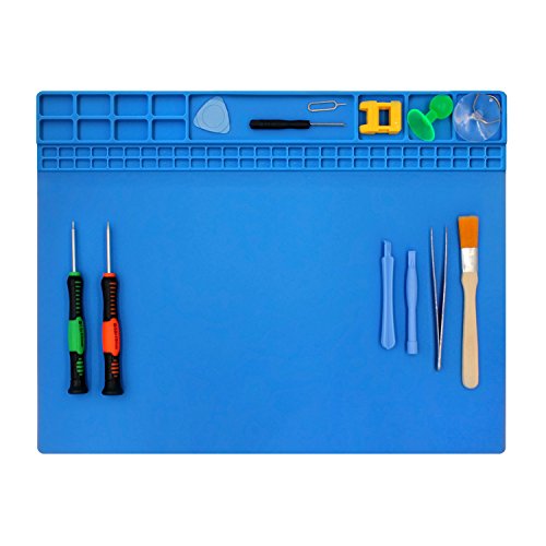 Handook Silicone Soldering Mat, Repair Mat, 16 x 12 Inch, Blue | Heat Resistant 932°F, For Cellphone, Computer, PCB Board, Watch, Electronic Repair Mat, For Soldering Station Iron Gun - color: Blue