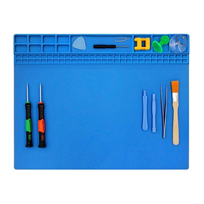 Handook Silicone Soldering Mat, Repair Mat, 16 x 12 Inch, Blue | Heat Resistant 932°F, For Cellphone, Computer, PCB Board, Watch, Electronic Repair Mat, For Soldering Station Iron Gun - color: Blue