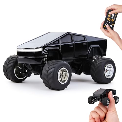 Mini Rc Truck, 1:64 Scale Monster Truck Remote Control Car with Lights, 2.4Ghz & APP Remote Control, Rechargeable Alloy Shell Mini RC Cars with Lights, Speed/Steering Adjustable (Black) - color: Black