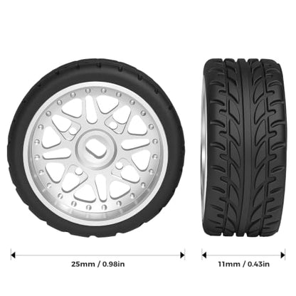 4Pcs 25mm Rc Drift Wheels & Logo Drift Car Tires for 1/24 1/28 Wltoys, [2N+2W] Aluminum Alloy Rims with High Grip Tires Simulated Tire Tread Racing Tyre for Mini-Q HGD1 Wltoys K969 K989 k929(Silver) - color: 1.silver