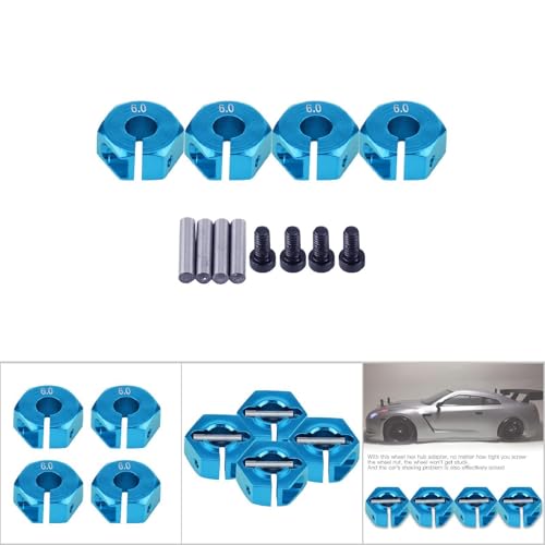 4 Pcs Universal Wheel Hex Hub Adapters,12mm Wheel Hex Mount with Pins and Screws,Wheel Hex Drive Adapters Hub RC Model Vehicle Accessory for RC Spare Part RC Car Upgrade Parts (6.0MM Blue) - size: 6.0MM blue