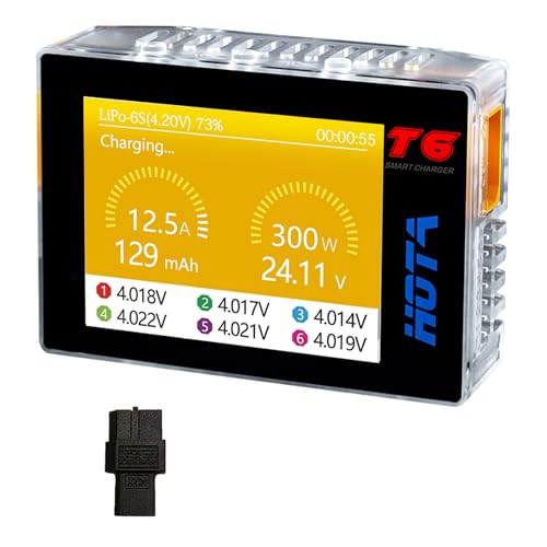 HOTA T6 RC 1S 2S 3S 4S 5S 6S Lipo Battery Charger RC Smart Battery Charger | 300W XT60, PD Dual Input, 15A, Compact RC Car Charger, Support PD3.0, QC Fast Charging Protocols, Muti-Language