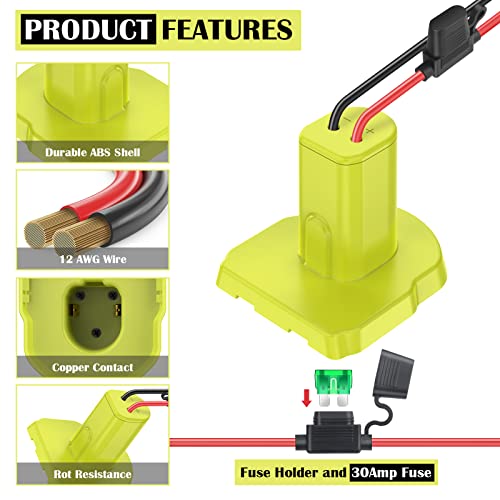 2 Packs Power Wheel Adapter for Ryobi 18V Battery Adapter Power Wheel Battery Conversion Kit with Fuses & Wire Terminals, 12AWG Wire, Power Connector for DIY Ride On Truck, RC Car Toys and Robotics