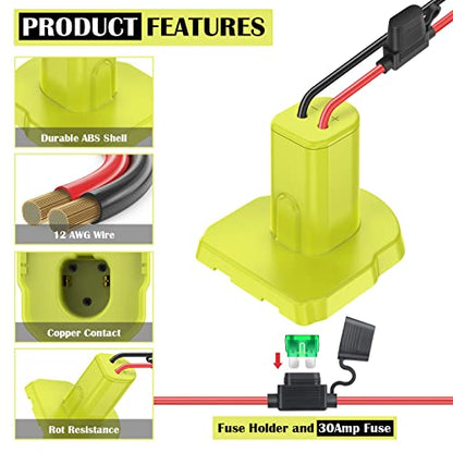 2 Packs Power Wheel Adapter for Ryobi 18V Battery Adapter Power Wheel Battery Conversion Kit with Fuses & Wire Terminals, 12AWG Wire, Power Connector for DIY Ride On Truck, RC Car Toys and Robotics