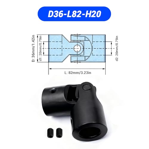 20mm to 20mm Universal Joint Coupling, D36 L82 Carbon Steel Rotatable Steering Shaft U Joint Coupler Motor Connector for DIY Model RC Car Robot - size: D36-L82-H20, style: No Keyway