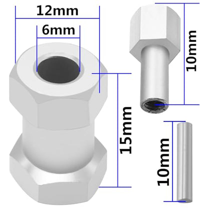 Alloy 12mm Wheel Hex Hub 15mm/20mm/25mm Offset Extension Drive Adapter Compatible with Axial SCX10 Wraith Gen7 Gen8 D90 Jeep Wrangler 1/10 RC Crawler (15mm) - size: 15mm