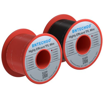BNTECHGO 22AWG FEP Teflon Coated Wire 2 Color Each 100ft Tin-Plated Copper | 22 Gauge Strands Wire High-Temp FEP Insulation, -65°C to 200°C Rated, Aerospace Wiring, Medical Wiring, Scientific Equipment - size: 100ft Red and 100ft Black