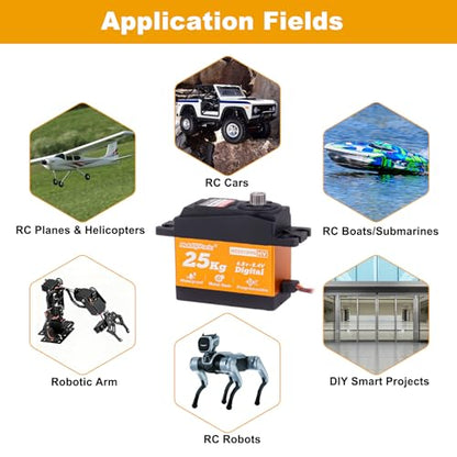 HobbyPark 25KG High Torque RC Servo Waterproof Full Metal Gears Steering Servo for 1/8, 1/10, 1/12 RC Cars Trucks Crawlers Robotic with 25T Servo Horn 180° Degree Programmable 8.4V HV (25kg Torque)