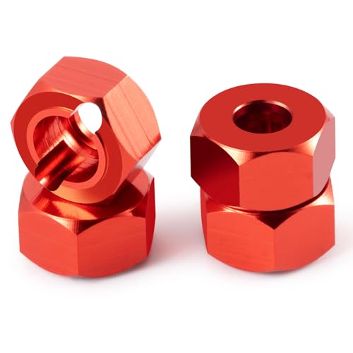 QUE-T Aluminium Wheel Hex Hub Adapter Upgrade for 1/18 HPI Venture HILUX RC Crawler Car (Red) - color: Red