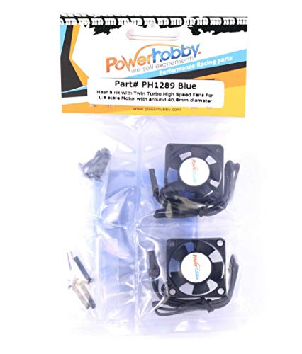 Powerhobby Aluminum Heat Sink with Twin Turbo High Speed Fans Sets for 1:8 Motors with Around 40.8mm Diameter (Blue) - color: Blue