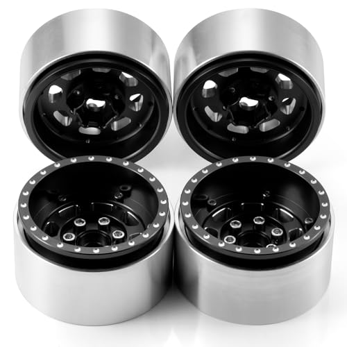MORLORDY 4PCS Aluminum 1.9" Beadlock Wheel Rims for Most 1/10 RC Crawlers SCX10 90046, SCX10 I II III, TRX4, TRX6, CCO1, RC-4WD, D90, Wraith 90018, RR10 90048, 90053, RBX10, VS4-10, Gen7 8 (Black) - color: Black