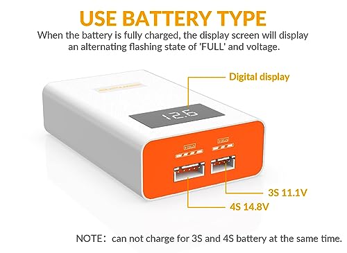 40W Lipo Balance Charger for 3S 4S RC Battery | LCD voltage display, overcharge protection, Quick Charge Compact RC LiPo Charger Discharger for RC car/boat/airplane