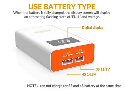 40W Lipo Balance Charger for 3S 4S RC Battery | LCD voltage display, overcharge protection, Quick Charge Compact RC LiPo Charger Discharger for RC car/boat/airplane