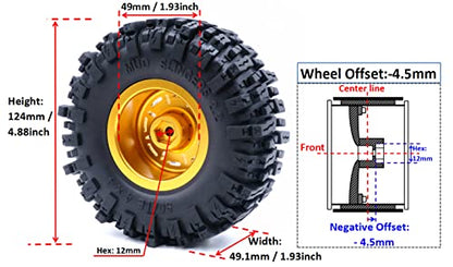 2PCS 2.2 Beadlock Wheels and Tires 124mm Tall Soft Sticky Mud Slingers tyre & Aluminium Rims for 1/10 RC Crawler Truck TRX4 SCX10 Capra Wraith Upgrades,HS700627-2