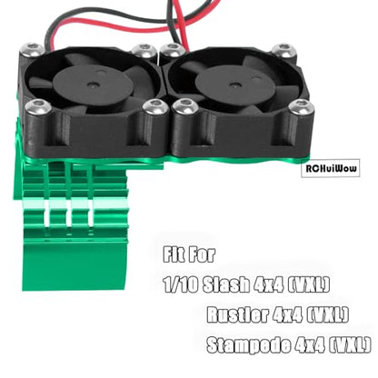 RC VXL-3s ESC Cooling Fan Heat Sink w/Dual Fan Heat Sink Upgrades Part for 1/10 Slash Rustler Stampede 4x4 VXL 4WD,High Velocity Fan Heatsink Hops Up,Green - color: Green(1set)