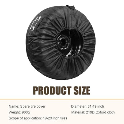 Eratus Spare Tire Cover, 31" Sun and Wear Protection Cover for All Seasons, Portable Foldable Tire Storage Accessory for 19 "-23" Tires with Handle and Tool Storage Bag, for Most Cars (Black #L)