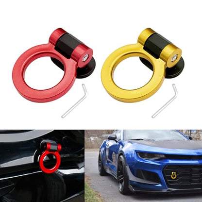 x xotic tech 2pcs JDM Track Racing Style Bumper Trailer Tow Hook Ring Decoration Sticker Universal Fit All Car Truck SUV, Red + Gold - color: Red+Gold