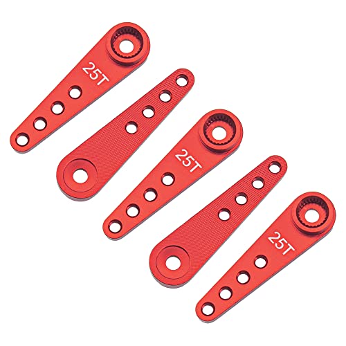 5Pcs ShareGoo 25T Servo Horn 37mm Metal 25 Teeth Extension Steering Arm Server Compatible with Futaba Savox Power HD HSP MG995 MG996 Servos for RC Car Truck (Red) - color: Red
