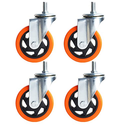 Heavy Duty Swivel Wheels, 3 Inch Yellow PVC Casters with Metric Stem M12-1.75x25mm Double Brakes Castors Safety Wheels up to 1200 Lbs/Set for Industry and Furniture Set of 4 - style: 4 Inch No Brake
