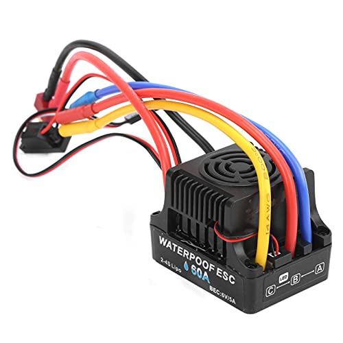 RC 60A Brushless Electronic Speed Controller ESC, Waterproof ESC for 1/8 1/10 Remote Control Car, High Performance ESC with 6V/5A BEC, Enhanced Throttle Response for 2-4S Li - Po