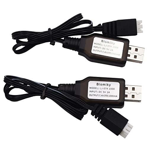 Blomiky 2 Pack 7.4V 1A USB Charge Cable with XH-3P Plug for 2S Lipo Battery with XH-3P Connector / 7.4V 1A USB 2