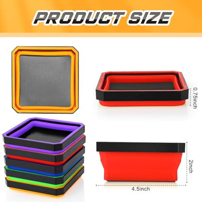 Barydat 10 Pcs Magnetic Tool Tray Collapsible Foldable Parts Trays Set Magnetic Screw Tray Magnetic Parts Bowl Square Silicone Magnetic Tool for Bolts Nuts Washers Pins Screw Parts (Multicolor) - color: Multicolor