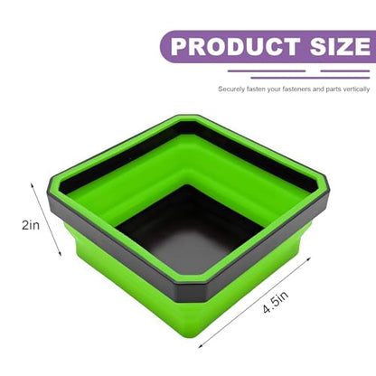 Collapsible Magnetic Parts Tray, 4.5" Square Silicone Metal Parts Organizer Double-Sided Magnet Bowl, Foldable Magnetic Tool Trays for Screws Bolts Nuts Washers Pins (Green) - color: Green