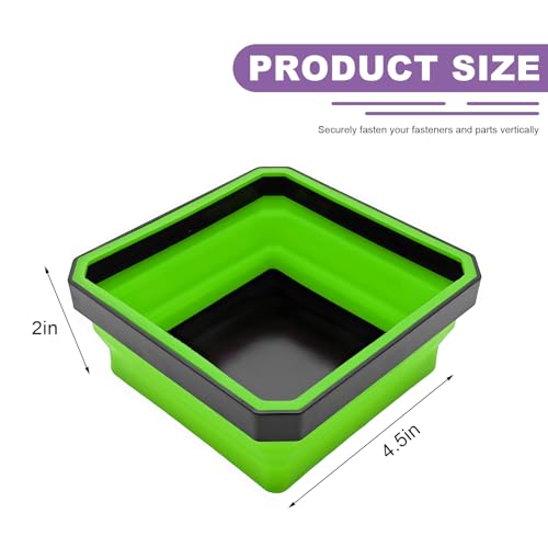 Collapsible Magnetic Parts Tray, 4.5" Square Silicone Metal Parts Organizer Double-Sided Magnet Bowl, Foldable Magnetic Tool Trays for Screws Bolts Nuts Washers Pins (Green) - color: Green