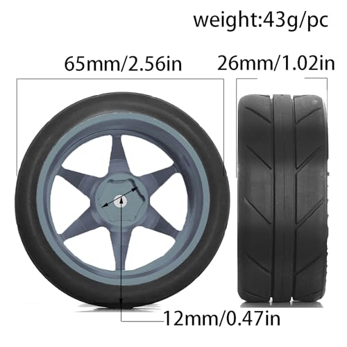 1/10 RC On Road Tires OD 65mm and Aluminum Street Wheels 12mm Hex Touring Tyres for 1:10 Rally Racing Drift Car Tamiya TT01 TT02 XV01 HPI KYOSHO HSP PTG2 Traxxas TA06 A959 PTG2 (Titanium) - color: Titanium