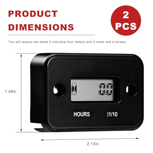 2 PCS Inductive Hour Meter, 3V Waterproof Gas Engine Tachometer Generator Hr Meters, Universal Small Engine Induction Hourmeter for Motorcycles ATVs Boats Dirt Bikes (Black) - color: Black