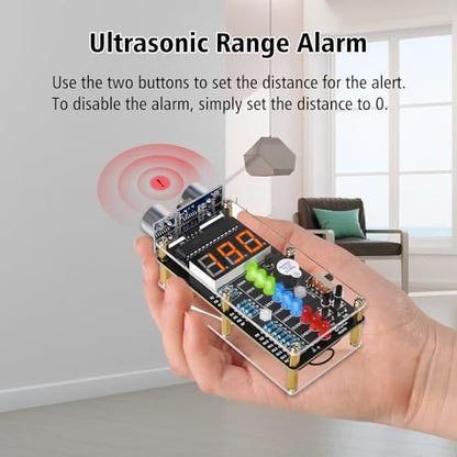 MIOYOOW HC-SR04 Ultrasonic Ranging Alarm Soldering Kit with LED Lights | DIY Ultrasonic Distance Sensor Kit, STEM Electronic Project, Soldering Practice Kit for School Learning
