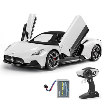MIEBELY Licensed Maserati MC20 1:12 RC Car Openable Doors 2.4Ghz | Licensed Maserati MC20 | 1:12 open doors | 2.4Ghz anti-interfere | 7.4V removable battery | Tough ABS | LED lights