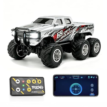 haomsj 1/64 Mini Rc Monster Truck 6x6 Off Road Remote Car for Kids & Adult | Sturdy Metal Car|3 Speeds|2.4G Flexible Remote Control|Long Lasting|Fast Charge|All-Terrain|Gift for Boys Age 3-12 - color: Gray